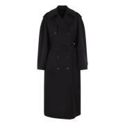 Sort Oversize Dobbeltspent Trenchcoat