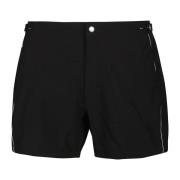 Svart Solid Piped Swim Trunk