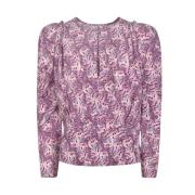 Mauve Silkeblanding Grafisk Print Topp