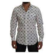 Hvit Crown Print Slim Fit Bomullsskjorte