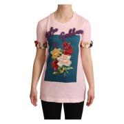 Rosa Blomster Crewneck T-skjorte