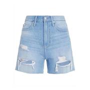 Blå Slitt Denim Shorts