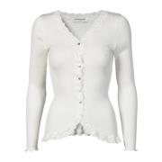 Feminin Blondekant Cardigan Hvit