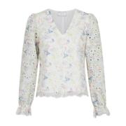 Brodert bluse med blomstermønster