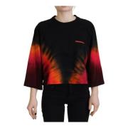 Svart Tie Dye Casual Crew Neck Top