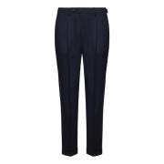 Slim-fit navy blue wool trousers