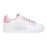 Hvit/Rosa Nappa Skinn Sneakers