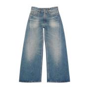 Blå Wide Leg Jeans med Krøllete Effekt