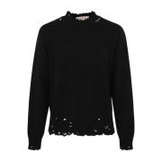 Boxy Fit Crew Neck Sweater med Håndlaget Logo Broderi