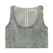 Rhinestone Embellished Crop Top Blå