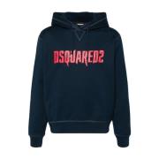 Navy Blue Logo Print Hoodie