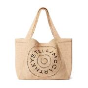 Beige Tote Bag med Broderi