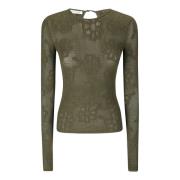 Blomster Jacquard Mesh Top Oliven