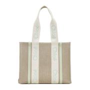 Beige Canvas Tote Bag med Båndhåndtak