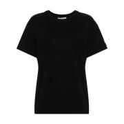 Sort Blomster Patch Crew Neck T-skjorter