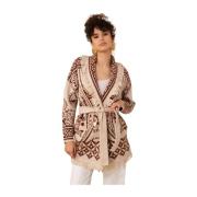 Beige Alessandra Strikket Jakke Jacquard Stil