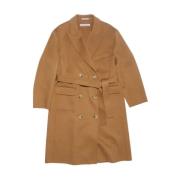 Beige Double-Breasted Belted Coat