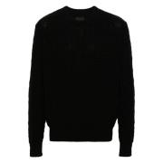 Sort 4G Mønster Crew Neck Genser