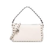 Studded Ivory Leather Shoulder Bag