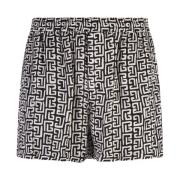 Svarte Sateng Pyjama-Style Shorts med Monogram