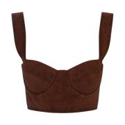 Brun Semsket Crop Top med Sweetheart Hals