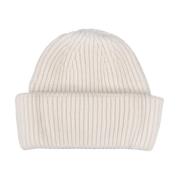 Hvit Ribbet Kasjmir Beanie Lue