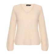 Sandshell V-Neck Jumper med Puff Sleeves