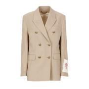 Beige Dobbeltspent Blazer med Gullknapper