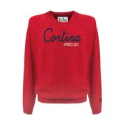 Rød Crewneck Sweater Cortina Broderi