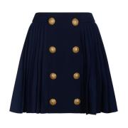 Navy Blue Wool Pleated Miniskirt