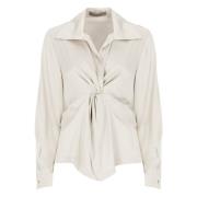 Ivory V-hals Bluse med Krage