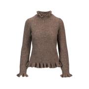 Alpaca Sweater med Flettemønster og Volanger