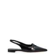 Sort skinnflat sandal med slingback design