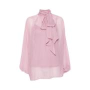 Lilla Sløyfe Hals Batwing Erme Bluse