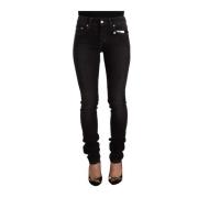 Elegant Slim Svart Vasket Jeans