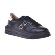 Trainers in black leather and gold laminated leather