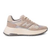 Beige Sneakers med Semsket Skinn og Mesh