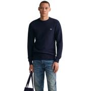 Evening Blue Gant Micro Cotton Texture C-Neck Sweat