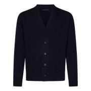 Navy Blue Wool Cashmere Cardigan