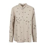 Polka Dot Langarmet Skjorte Beige