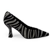 Zebra Print Semskede Pumps Grå Hæl