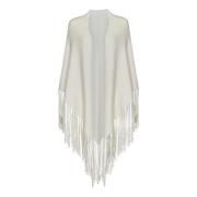 Hvit Cashmere Cape med Frynsekant