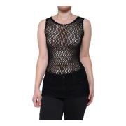 Svart Mesh Ermeløs Tank Top