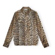 Leopardmønstret Satengskjorte, Trendy Stil