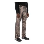 Metallic Denim Straight Cut Jeans