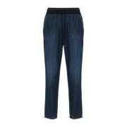 Blå Denim Snøring Tapered Jeans