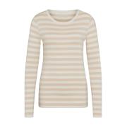 Stripete Rund Hals T-skjorte Beige