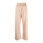 Beige Bomull Knappesidede Sweatpants