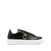 Svart Skinn Mid-Top Plattform Sneakers