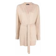 Beige Ull Cardigan med Metallisert Polyester